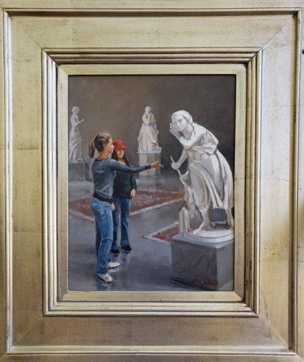 A commissioned painting, "Allison and Marissa at The Met" by Jon Smith, was painted in 2010 and includes the statue “Nydia, the Blind Flower Girl of Pompeii.” (Courtesy of Wayne Barnes)