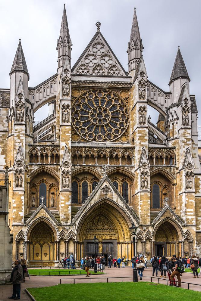 The main entrance to The Collegiate Church of St. Peter, more commonly known as Westminster Abbey, in London. (Kiev.Victor/Shutterstock.com)