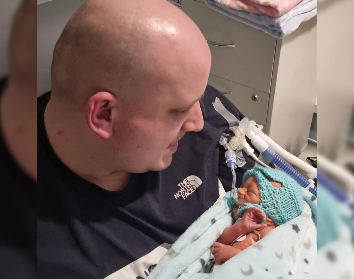 Newborn baby Louie with his dad, Chris (Courtesy of <a href="https://www.facebook.com/chris1878">Chris Carey</a>)