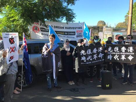 Former Hong Kong legislator Ted Hui attended a protest outside the new Chinese consulate in Adelaide, Australia on March 30, 2021. (Tracy Li/The Epoch Times)