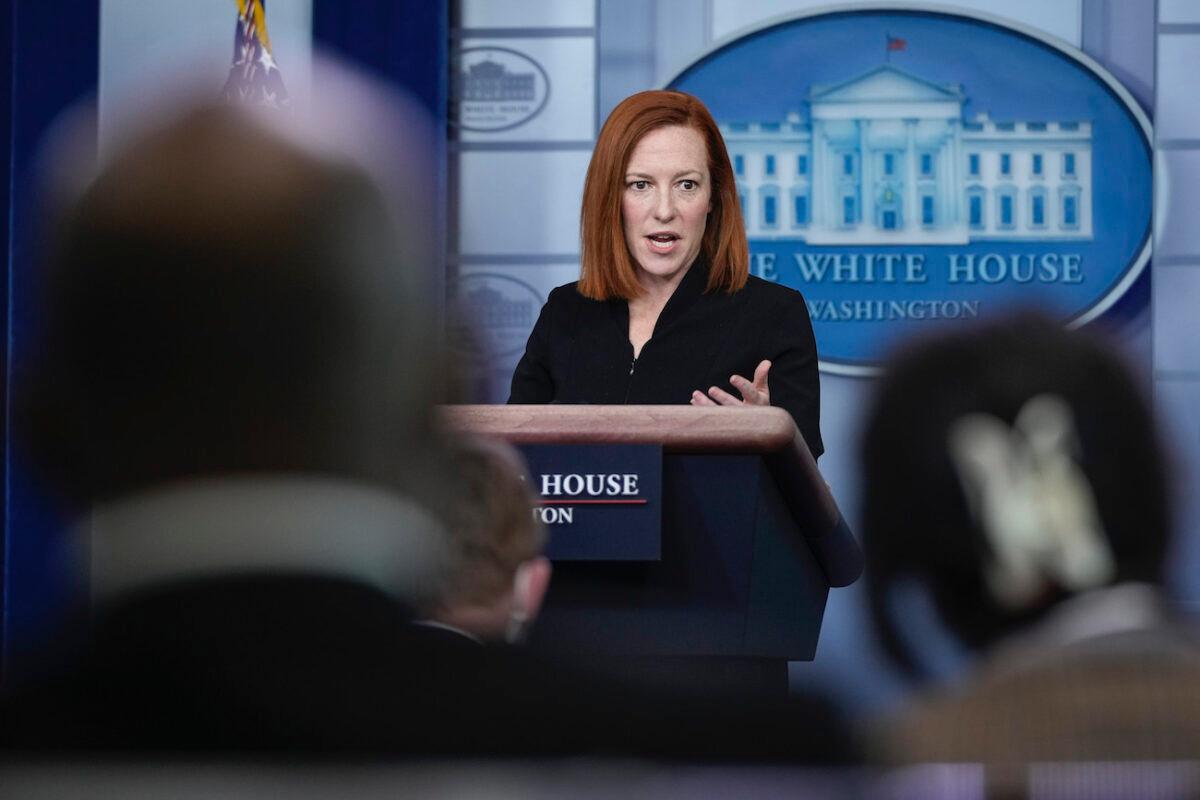 White House press secretary Jen Psaki speaks during the daily press briefing at the White House in Washington on March 30, 2021. (Drew Angerer/Getty Images)