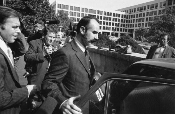 G. Gordon Liddy upon his release in Washington, on Oct. 15, 1974. Liddy posted a $5,000 bond after serving 21 months in jail. (AP Photo/File)