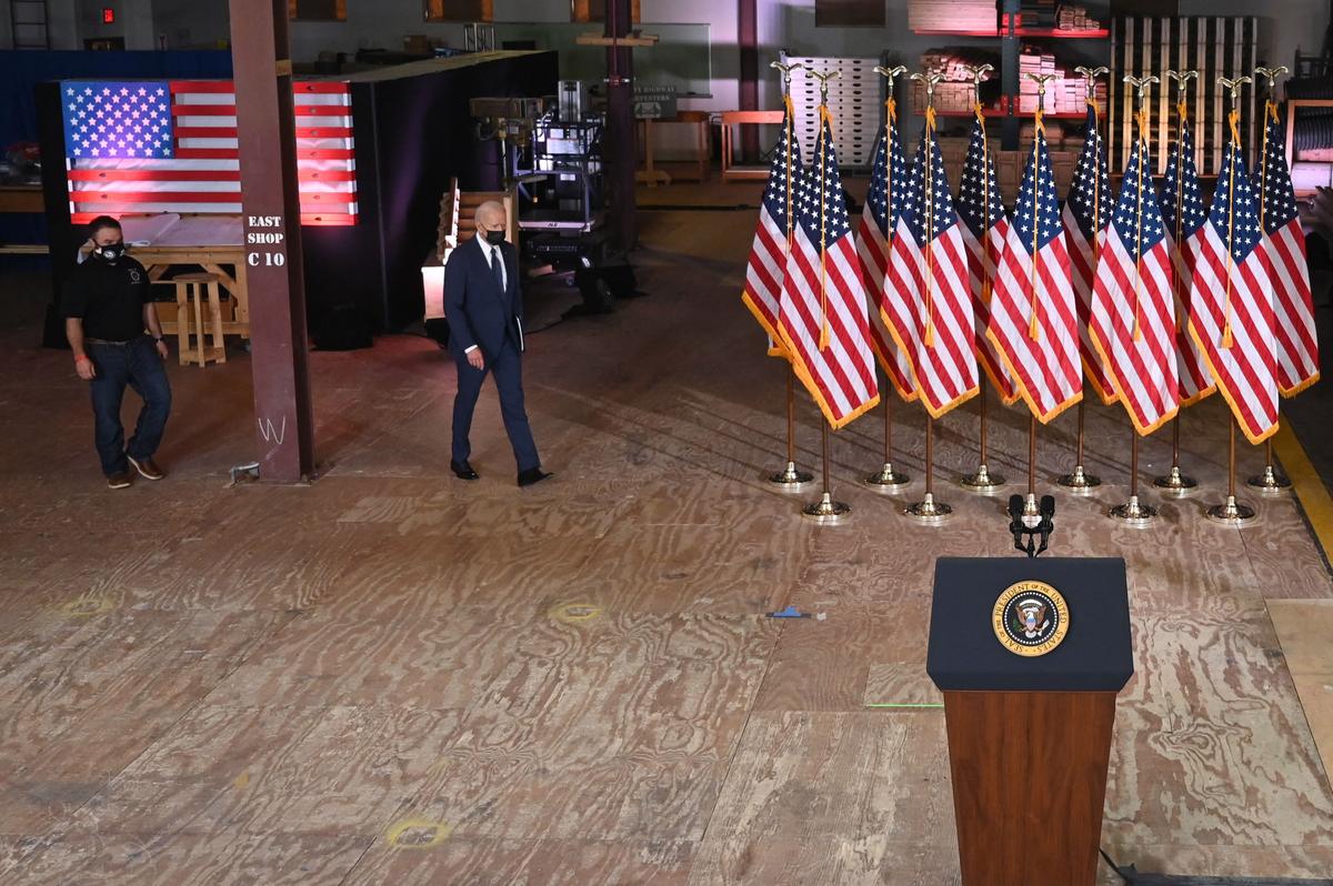 President Joe Biden walks to the lectern before speaking in Pittsburgh on March 31, 2021. (Jim Watson/AFP via Getty Images)