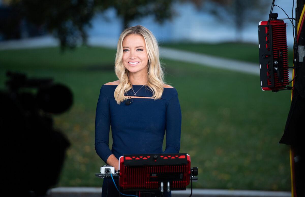 White House Press Secretary Kayleigh McEnany speaks during a television interview at the White House on Oct. 2, 2020. (Saul Loeb/AFP via Getty Images)