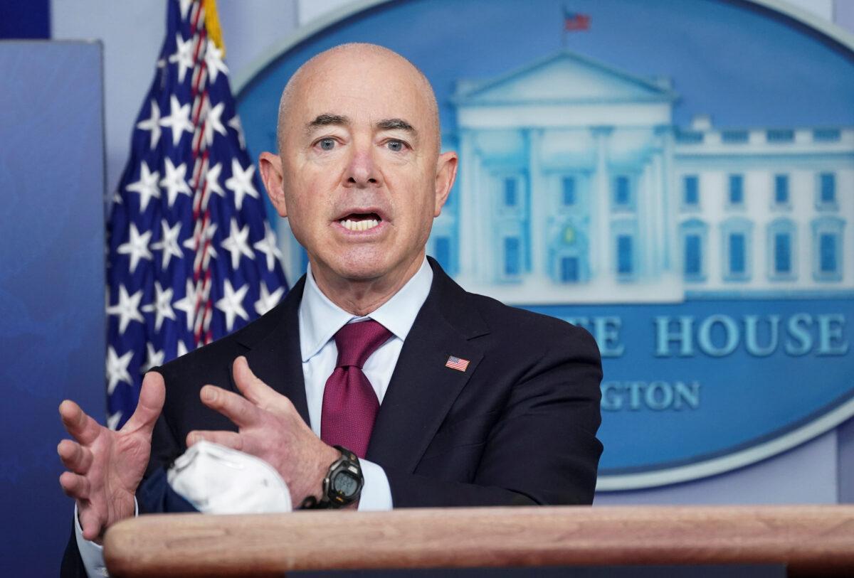 Homeland Security Secretary Alejandro Mayorkas speaks during a press briefing at the White House on March 1, 2021. (Kevin Lamarque/Reuters)