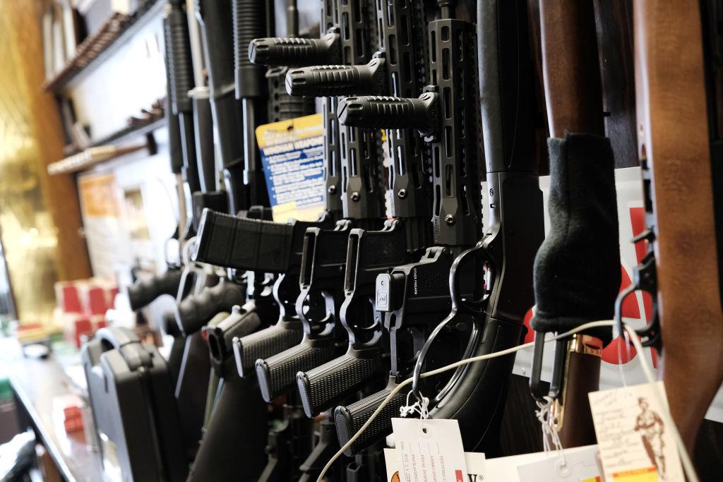 Firearms on the shelf at a gun shop in Jersey City, New Jersey on March 25, 2021. Second Amendment advocates say their rights are increasingly under attack by federal agencies like the Bureau of Alcohol, Tobacco, Firearms, and Explosives. (Spencer Platt/Getty Images)