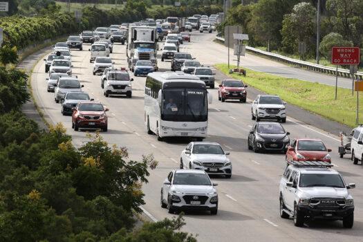 Heavy traffic heads south at Yatala, ahead of the Easter long weekend in Brisbane, Australia, on April 1, 2021. (Jono Searle/Getty Images)