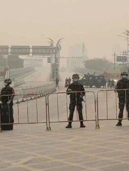 Soldiers guarding Jiegao Bridge in Ruili, southwestern China's Yunnan province, on March 30, 2021. (Provided to The Epoch Times by interviewee)