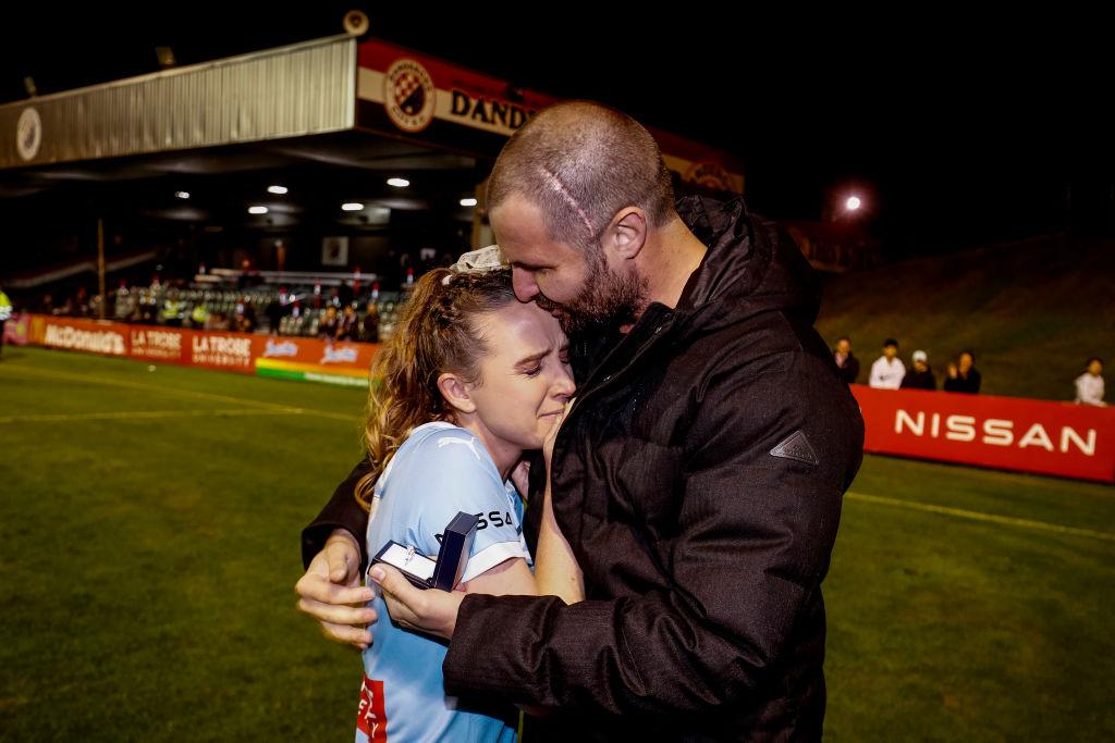 Rhali Dobson said yes to Matt Stonham's marriage proposal on March 25, 2021. (Darrian Traynor/Getty Images)