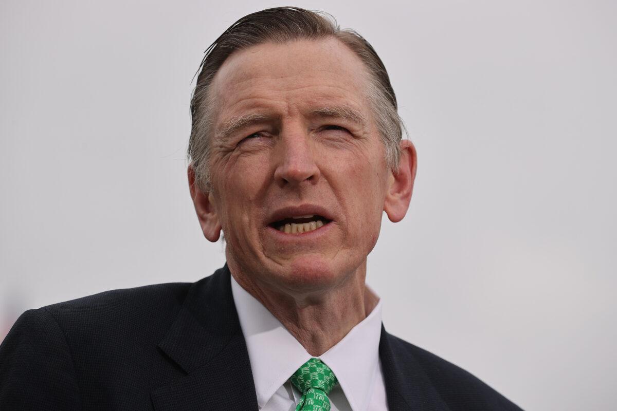 Rep. Paul Gosar (R-AZ) speaks during a news conference outside the U.S. Capitol in Washington on March 17, 2021. (Chip Somodevilla/Getty Images)