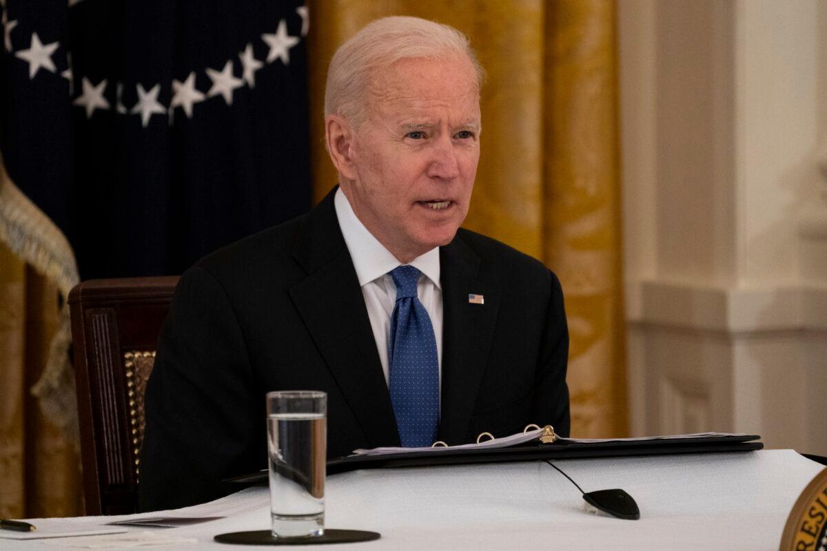 President Joe Biden speaks during a Cabinet meeting in the East Room of the White House on April 1, 2021. (Evan Vucci/AP Photo)