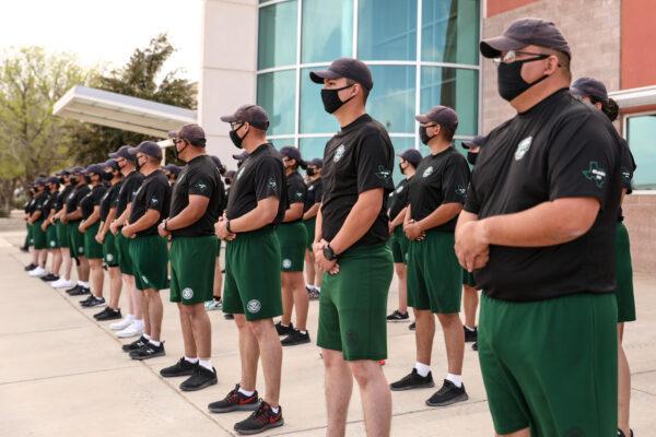 Border Patrol Processing Coordinator trainees at the Border Patrol training facility in Artesia, New Mexico, on April 1, 2021. (Charlotte Cuthbertson/The Epoch Times)