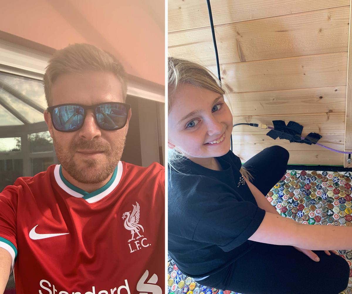 (L) Steve Longley, 36, a Liverpool FC-mad dad; (R) Steve's daughter Abbie, 9 (Caters News)