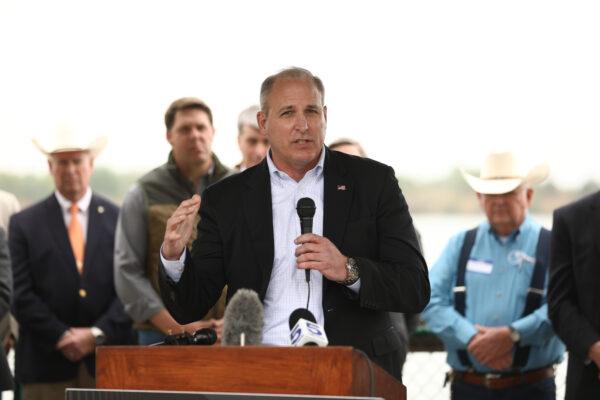 Mark Morgan, former acting CBP commissioner, at a press conference in Anzalduas Park in Mission, Texas, on March 30. 2021. (Charlotte Cuthbertson/The Epoch Times)