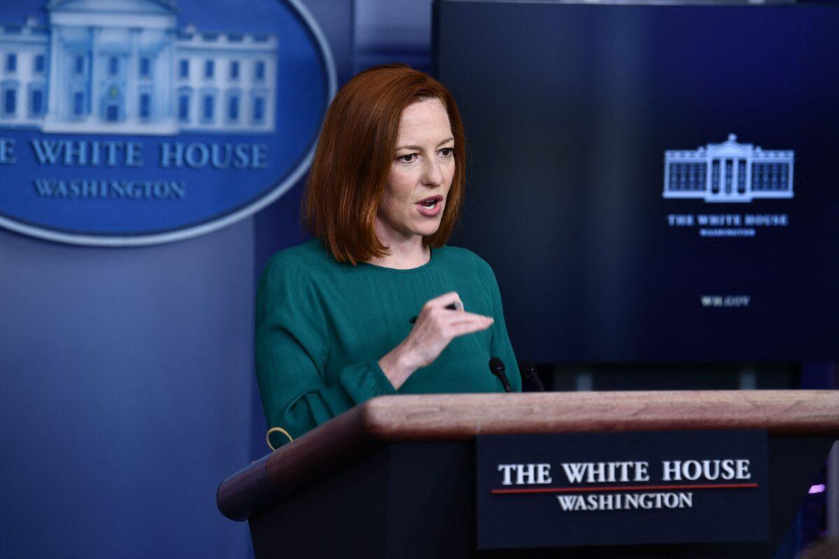 White House press secretary Jen Psaki speaks during the daily press briefing in the Brady Briefing Room of the White House in Washington on April 6, 2021. (Brendan Smialowski/AFP via Getty Images)