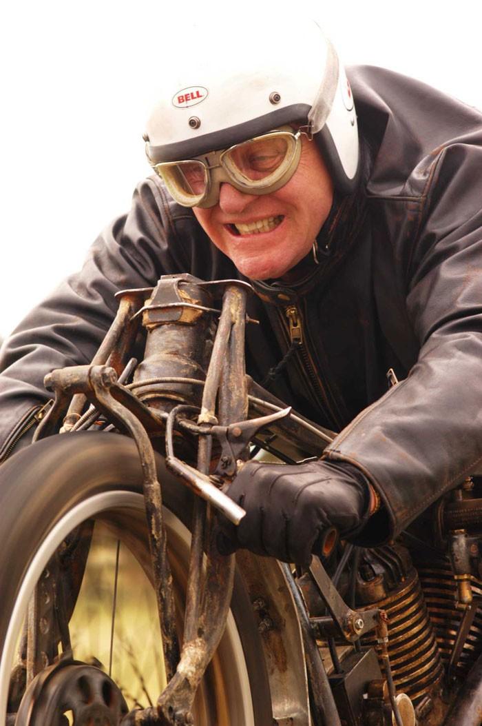 Burt Munro (Anthony Hopkins) setting a motorcycle world speed record, in “The World’s Fastest Indian.” (Magnolia Pictures)