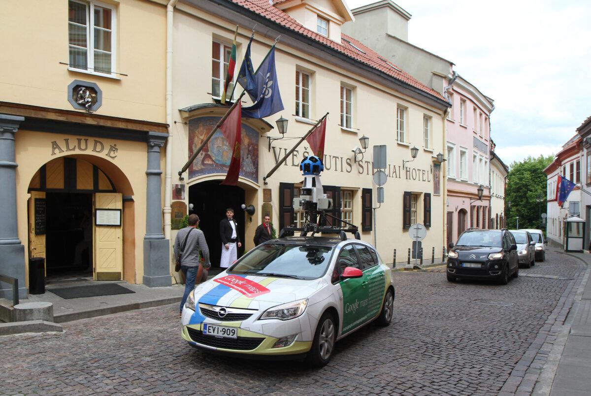 A car operating for Google Street drives through the old town in Vilnius, Lithuania, on June 7, 2012. (Petras Malukas/AFP via Getty Images)