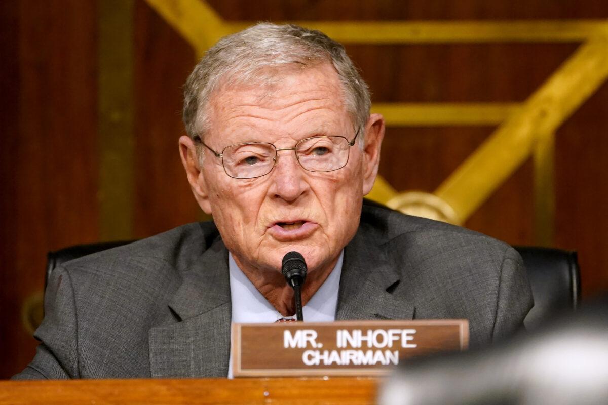 Chairman Sen. James Inhofe (R-Okla.) gives opening remarks at the confirmation hearing for Secretary of Defense nominee retired Army Gen. Lloyd Austin before the Senate Armed Services Committee at the U.S. Capitol in Washington, on Jan. 19, 2021. (Greg Nash-Pool/Getty Images)
