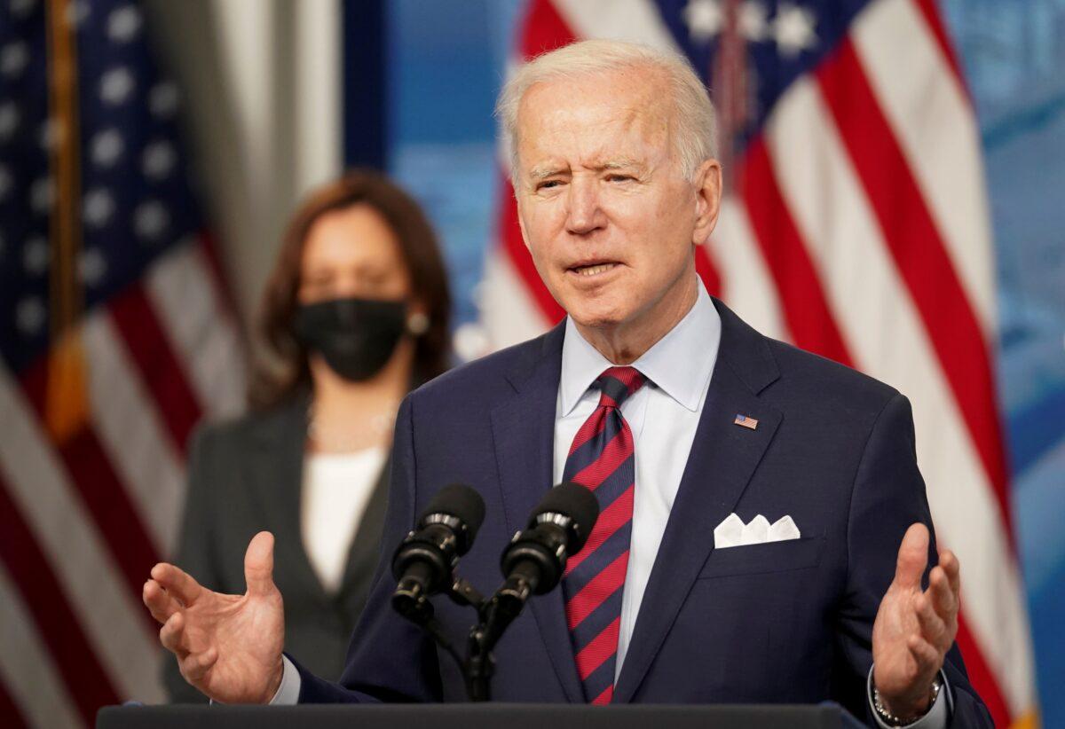 President Joe Biden speaks about jobs and the economy at the White House in Washington on April 7, 2021. (Kevin Lamarque/Reuters)