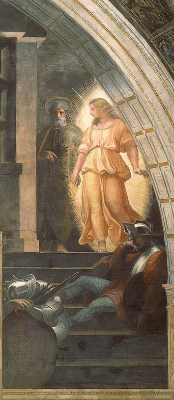 Detail from the right side of “Liberation of Saint Peter,” 1514, by Raphael. Fresco. Vatican Museums, Vatican City. (Public Domain)
