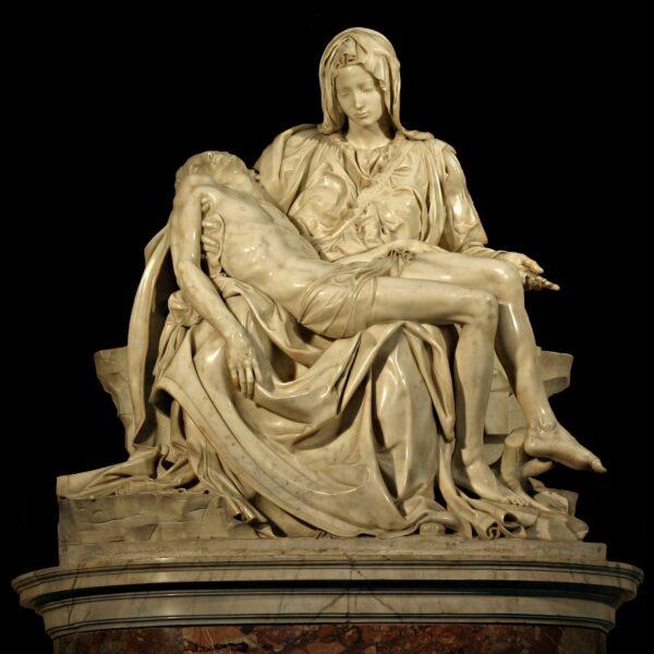 “Pietà,” circa 1498 to 1499, by Michelangelo. Marble Sculpture, 68.5 inches by 76.7 inches by 27.1 inches. St. Peter’s Basilica, Vatican City. Image by Stanislav Traykov (Public Domain)