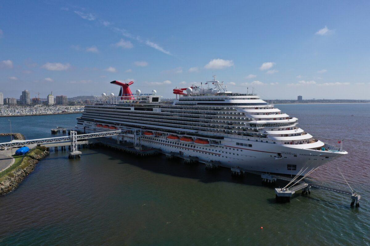 The Carnival Panorama cruise ship sits docked, empty of passengers, as the global outbreak of COVID-19 continues, in Long Beach, Calif., on April 16, 2020. (Lucy Nicholson/Reuters)