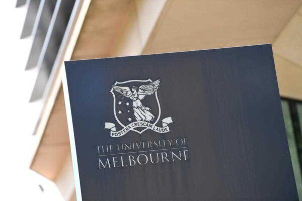 General view of signage for the University of Melbourne in Melbourne, Nov. 17, 2020. (AAP Image/James Ross)
