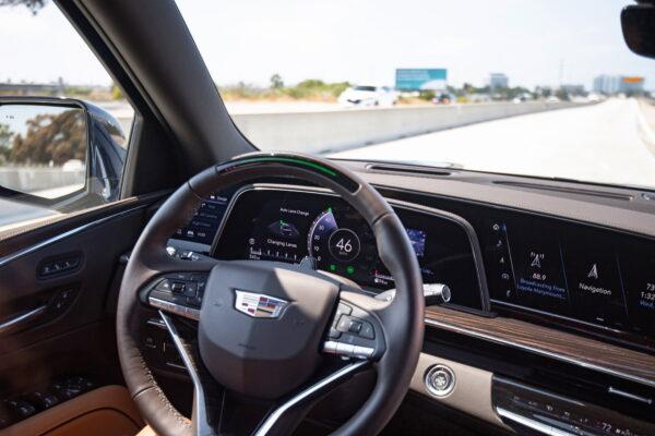 The front dash with 3 displays combined into a 38-inch display. (Courtesy of Cadillac)