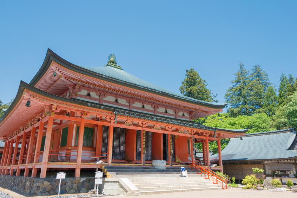 Founded in 788, the Enryaku Buddhist Temple is situated on Mount Hiei and overlooks Kyoto. The temple is the headquarters of Tendai Buddhism. In 806, monk Saicho introduced Tendai Buddhism to Japan from China. (Beibaoke/Shutterstock)