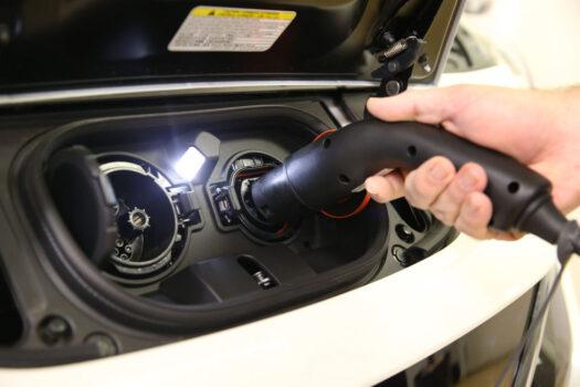 A charging device for the the new Nissan Leaf in a Nissan manufacturing plant in Melbourne, Australia on Jul. 11, 2019. (Michael Dodge/Getty Images)