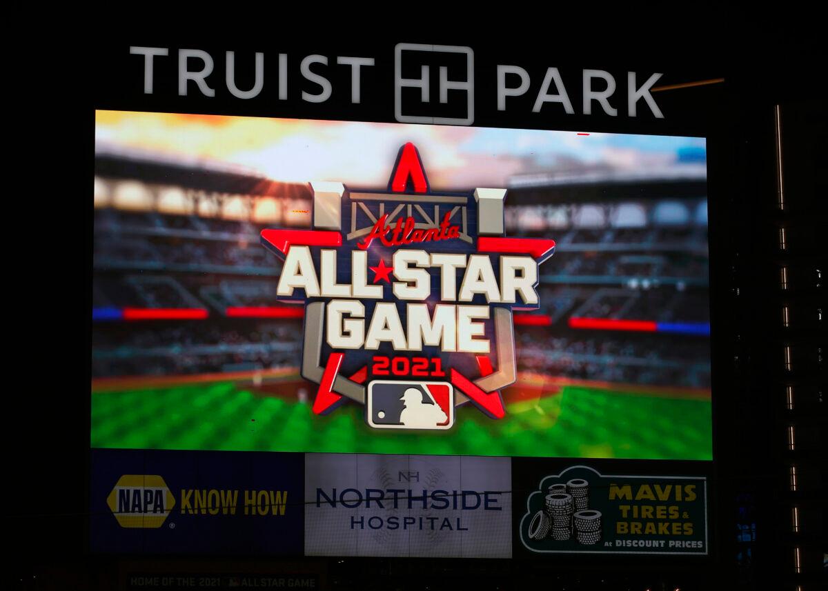 The 2021 All-Star Game Logo is displayed on the screen prior to the game between the Miami Marlins and Atlanta Braves at Truist Park in Atlanta, Ga., on Sept. 24, 2020. (Todd Kirkland/Getty Images)