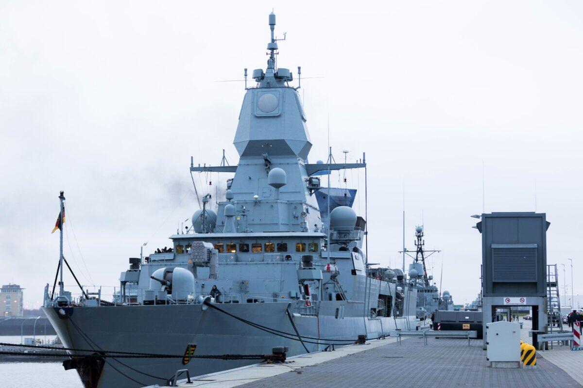 Sachsen-class frigate of the Germany navy at the harbor of Wilhelmshaven, northern Germany on Jan. 5, 2018. (Mohssen Assanimoghaddam/DPA/AFP via Getty Images)