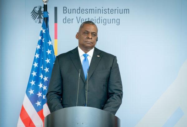 U.S. Secretary of Defense Lloyd Austin is pictured at a news conference at the Bendlerblock German Ministry of Defense in Berlin, Germany, on April 13, 2021. (Kay Nietfeld/Pool via Reuters)