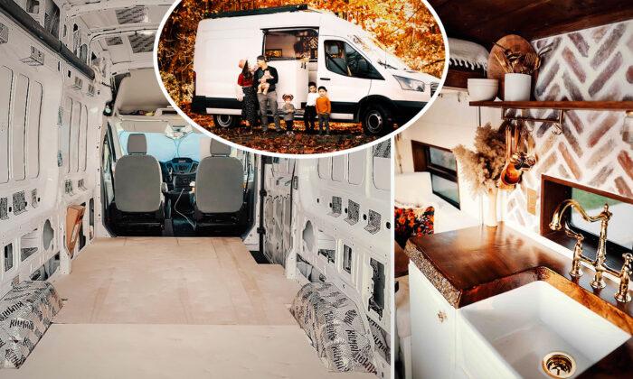 Parents Transform Ford Transit Van Into Fully Equipped Tiny ‘Cottage’ Home for Family Trip