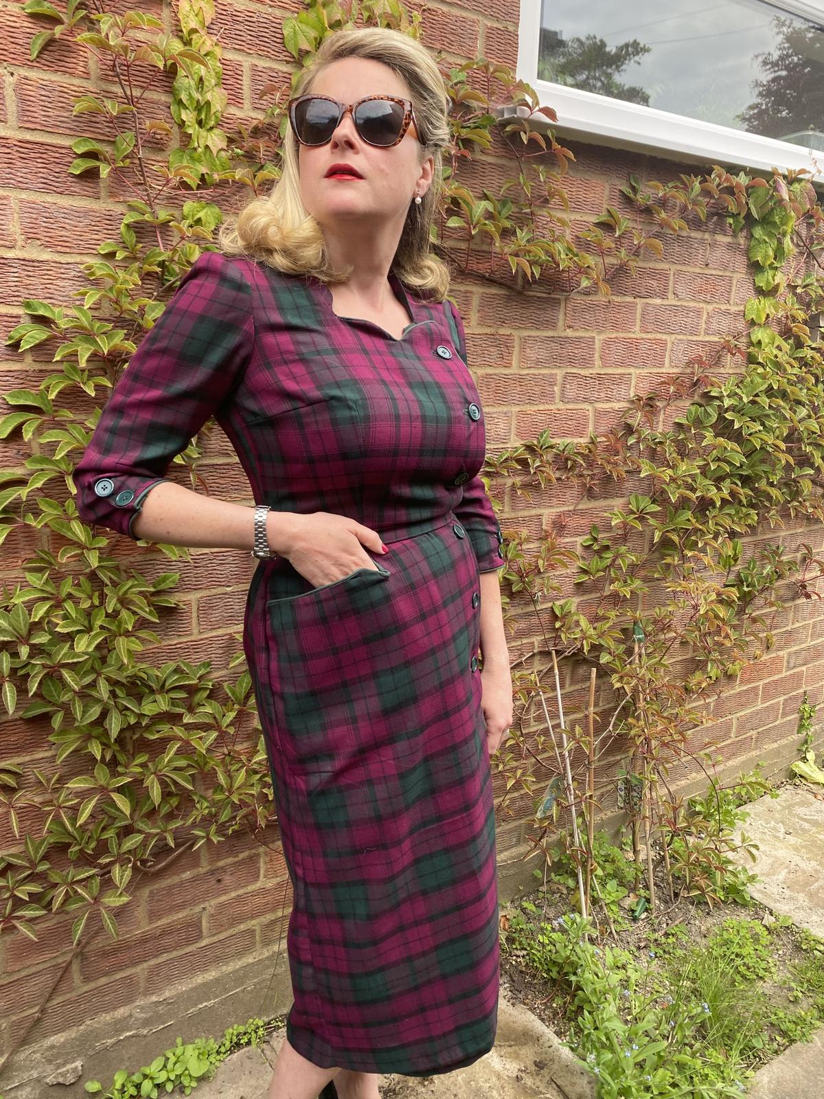 Rosie wearing a handmade tartan dress made from a vintage Simplicity pattern. (Kennedy News and Media)