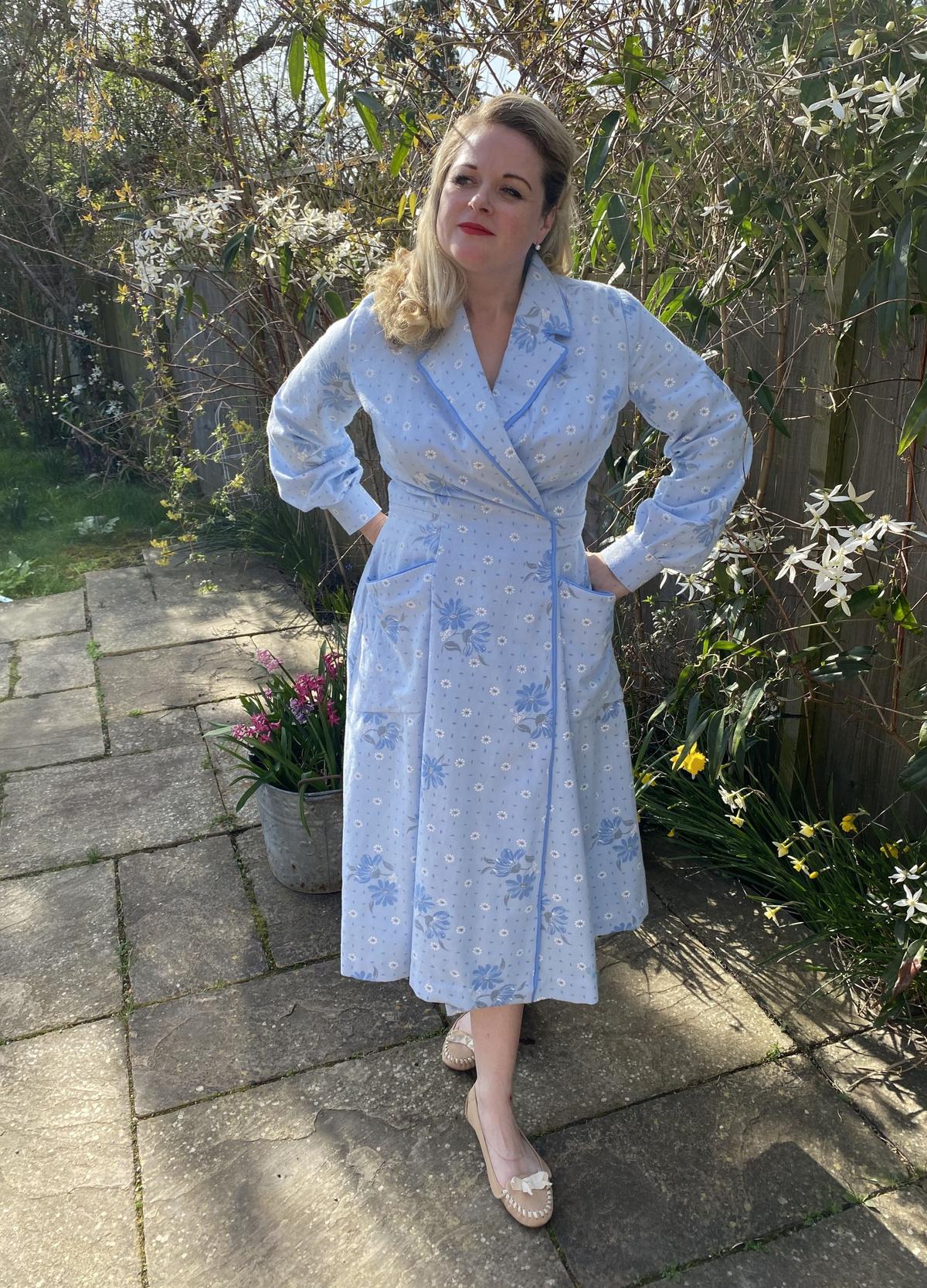 Rosie wearing a handmade housedress made out of a charity shop flannel sheet. (Kennedy News and Media)