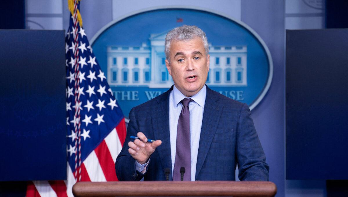 Jeff Zients, the White House's COVID-19 response czar, speaks during a press briefing at the White House, in Washington on April 13, 2021. (Brendan Smialowski/AFP via Getty Images)