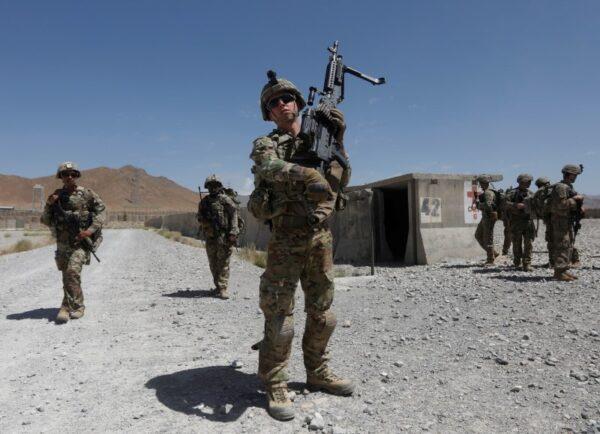 U.S. troops patrol at an Afghan National Army base in Logar Province, Afghanistan, on Aug. 7, 2018. (Omar Sobhani/Reuters)