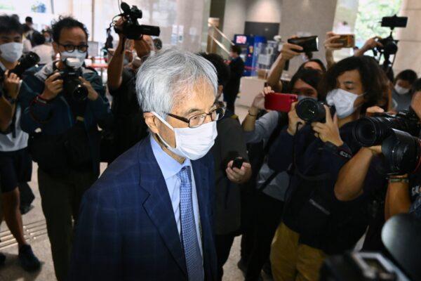 Martin Lee outside of the West Kowloon court building in Hong Kong on April 16, 2021. (Sung Pi-lung/The Epoch Times)