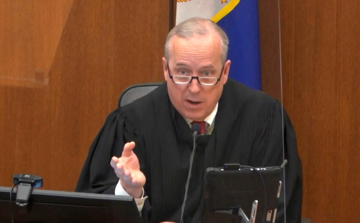 In this image from video, Hennepin County Judge Peter Cahill discusses motions before the court in the trial of former Minneapolis police officer Derek Chauvin, at the Hennepin County Courthouse in Minneapolis, on April 15, 2021. (Court TV via AP/Pool)