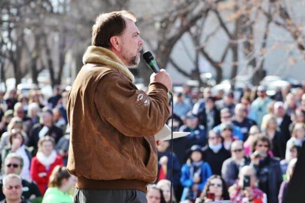 Artur Pawlowski speaks at a “freedom rally” in Edmonton on March 20, 2021, part of a worldwide protest against COVID-19 restrictions. (Courtesy of Artur Pawlowski)