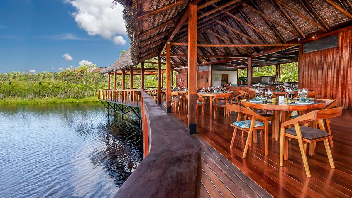 CAP The Balsa Restaurante at the Sacha Lodge, situated on the Napo River in Ecuador. (Courtesy of Sacha Lodge)