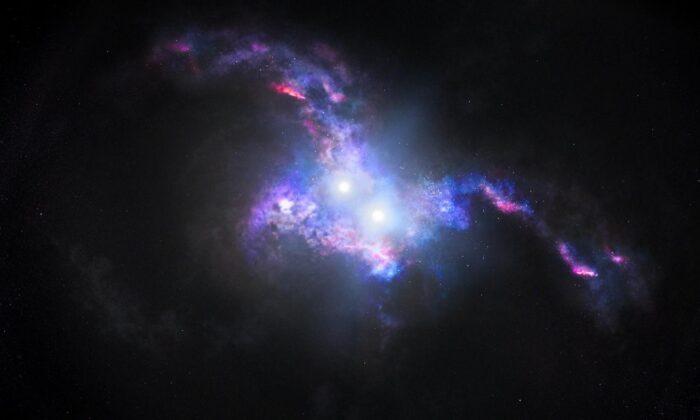 Double Quasars Reveal Galactic Collision in Ancient Universe