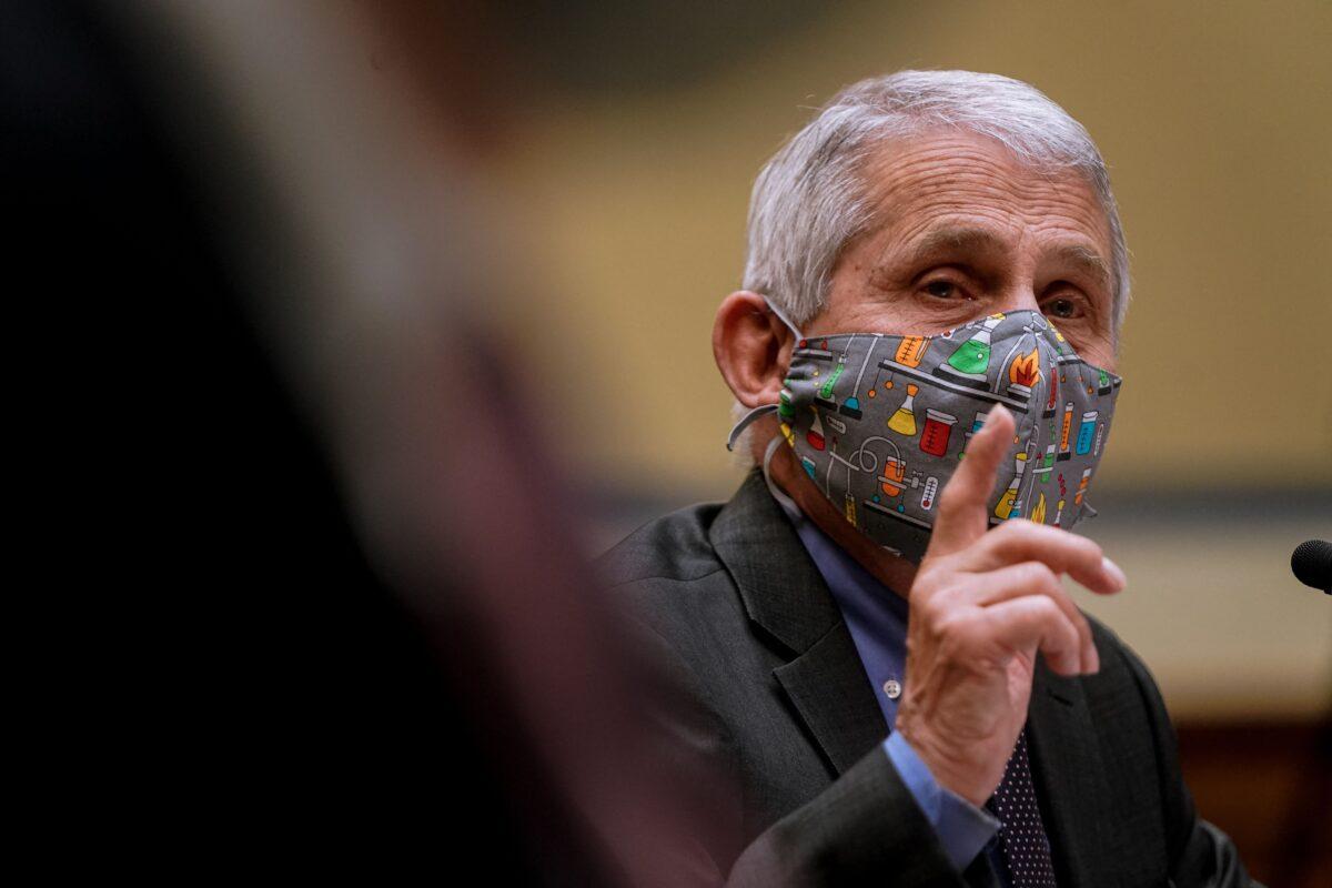 National Institute of Allergy and Infectious Diseases Director Anthony Fauci testifies to a House panel in Washington on April 15, 2021. (Amr Alfiky/Pool/AFP via Getty Images)