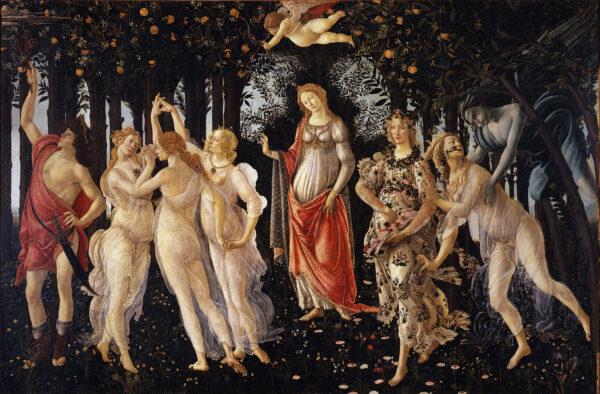 La Primavera by Sandro Botticelli c.1482. Tempera on Panel, Uffizi Gallery (public domain)