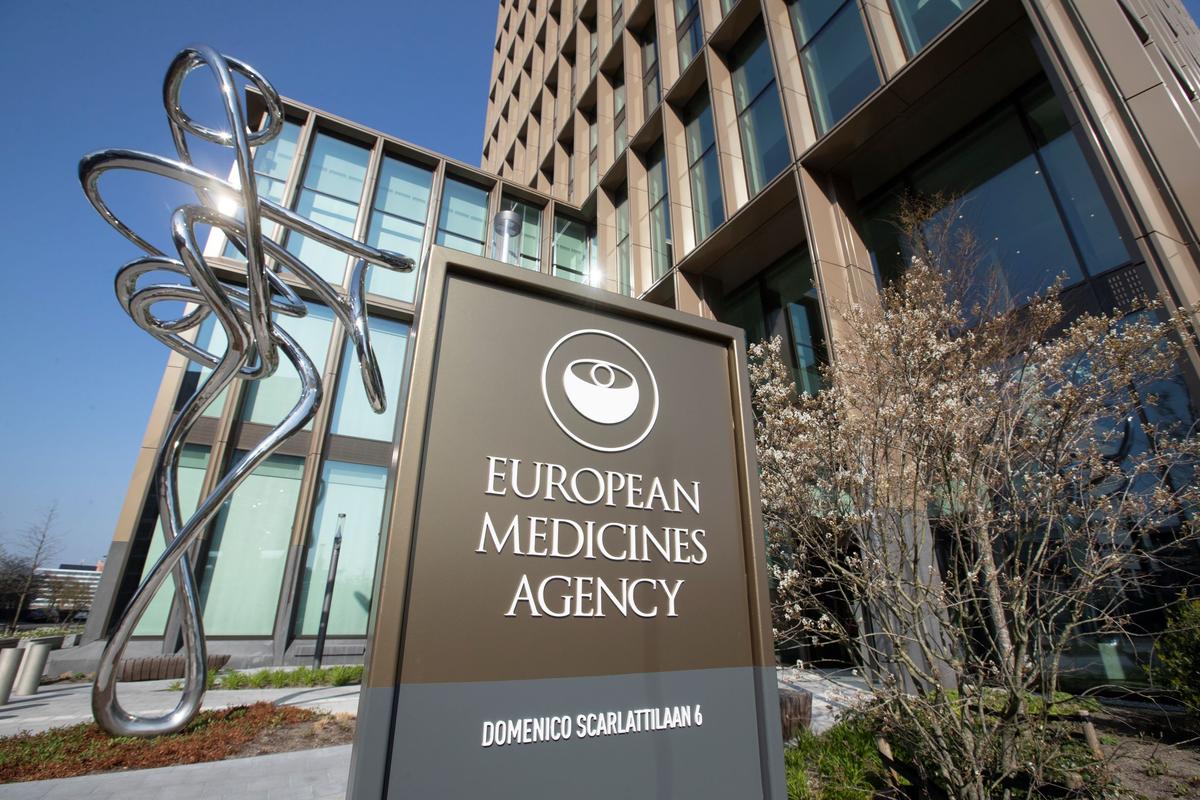 Exterior view of the European Medicines Agency (EMA) in Amsterdam's business district, Netherlands, on April 20, 2021. (Peter Dejong/AP Photo)