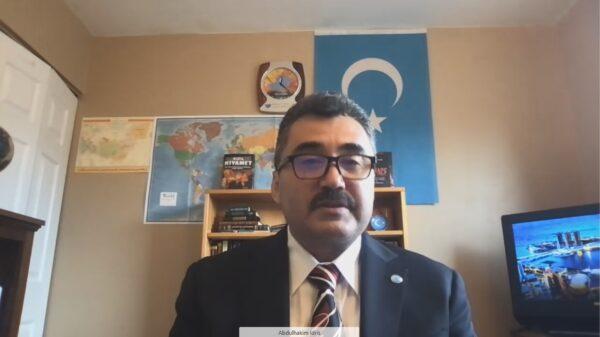 Abdulhakim Idris, inspector general of the World Uyghur Congress speaks at a virtual event hosted by the Victims of Communism Memorial Foundation and Campaign for Uyghurs on April 19, 2021. (Courtesy of Campaign for Uyghurs)