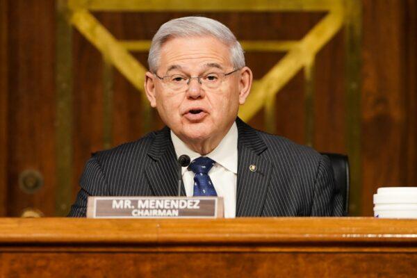 Chairman Sen. Robert Menendez (D-N.J.) speaks at a hearing of the Senate Foreign Relations Committee on Capitol Hill in Washington on March 23, 2021. (Greg Nash-Pool/Getty Images)