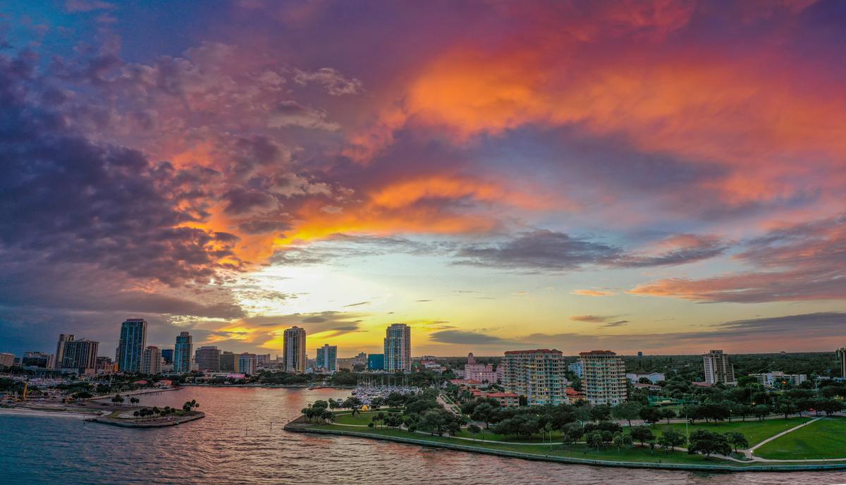Downtown St. Pete at sunset. (Courtesy of VisitStPeteClearwater.com)