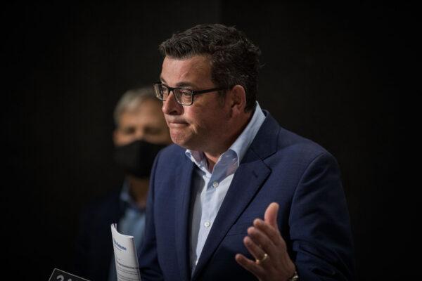 Victorian Premier Daniel Andrews speaks to the media in Melbourne, Australia, on Feb. 16, 2021. (Darrian Traynor/Getty Images)